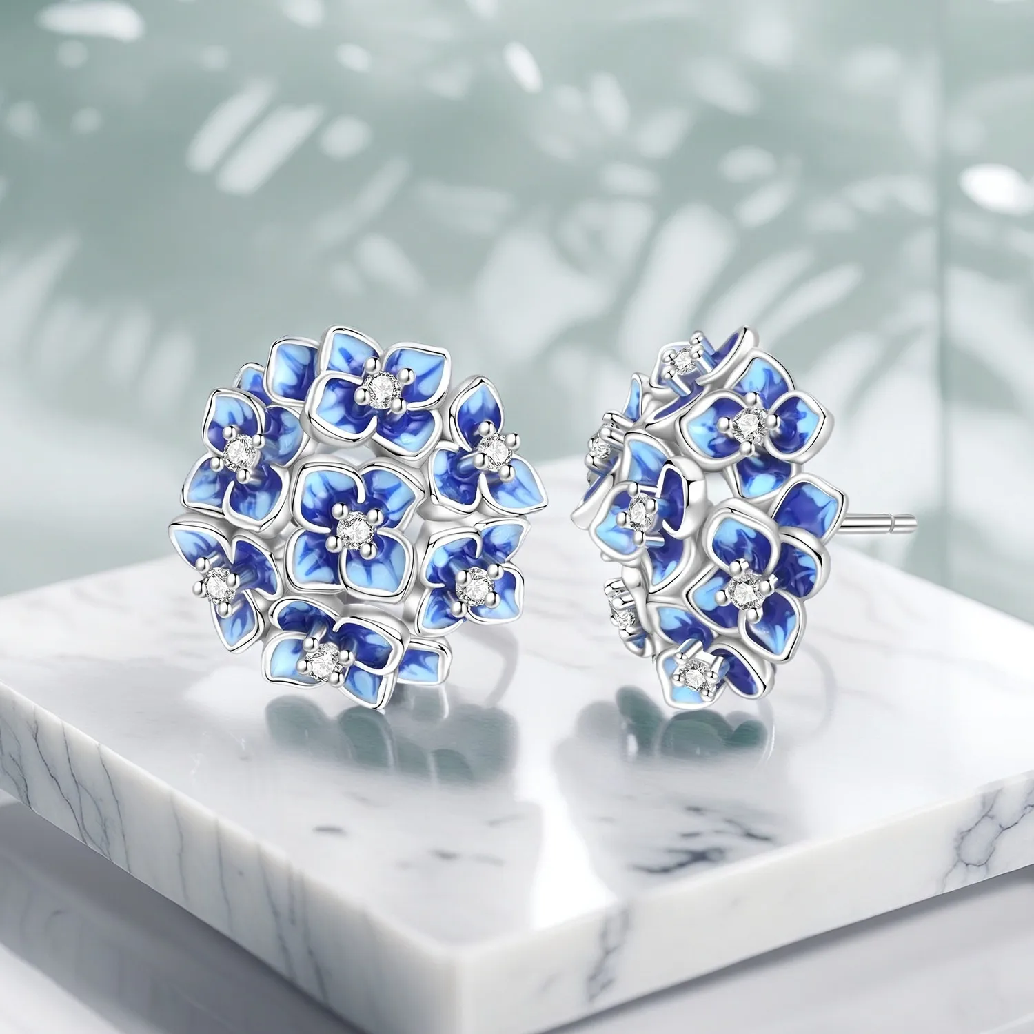 PANPOKI S925 Sterling Silver Blue Hydrangea Flowers Stud Earrings For Lady S925 Jewelry Party Anniversary Trendy Original Gifts