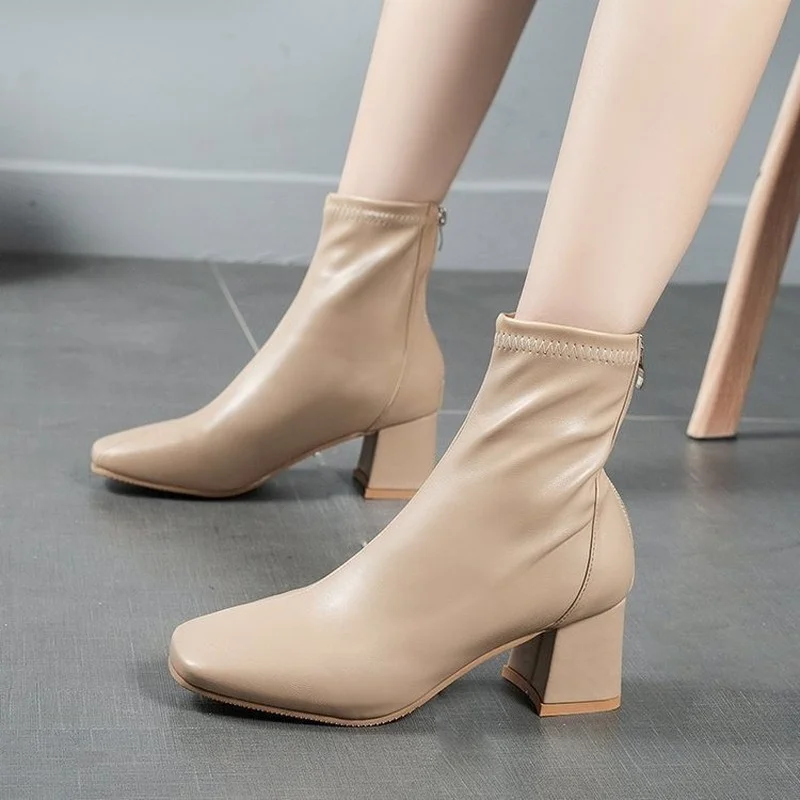 

Fashion White High Heel Short Boots Women Autumn and Winter Pointed Toe Women's Boots 2022 New Modern Boots Woman High Heels