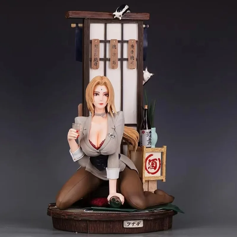 Figura de chica hermosa de Anime de 43cm Tsunade, escena borracho Sexy bonita, reemplazo de doble cabeza, adornos de escritorio, regalos de vacaciones, Juguetes