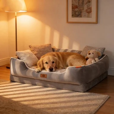 

Dog Item Beds Mats Microfiber U-Shaped Memory Foam Polka Beige Spring Big For Puppies Underpad Cushioned Supportive Resilient Ol