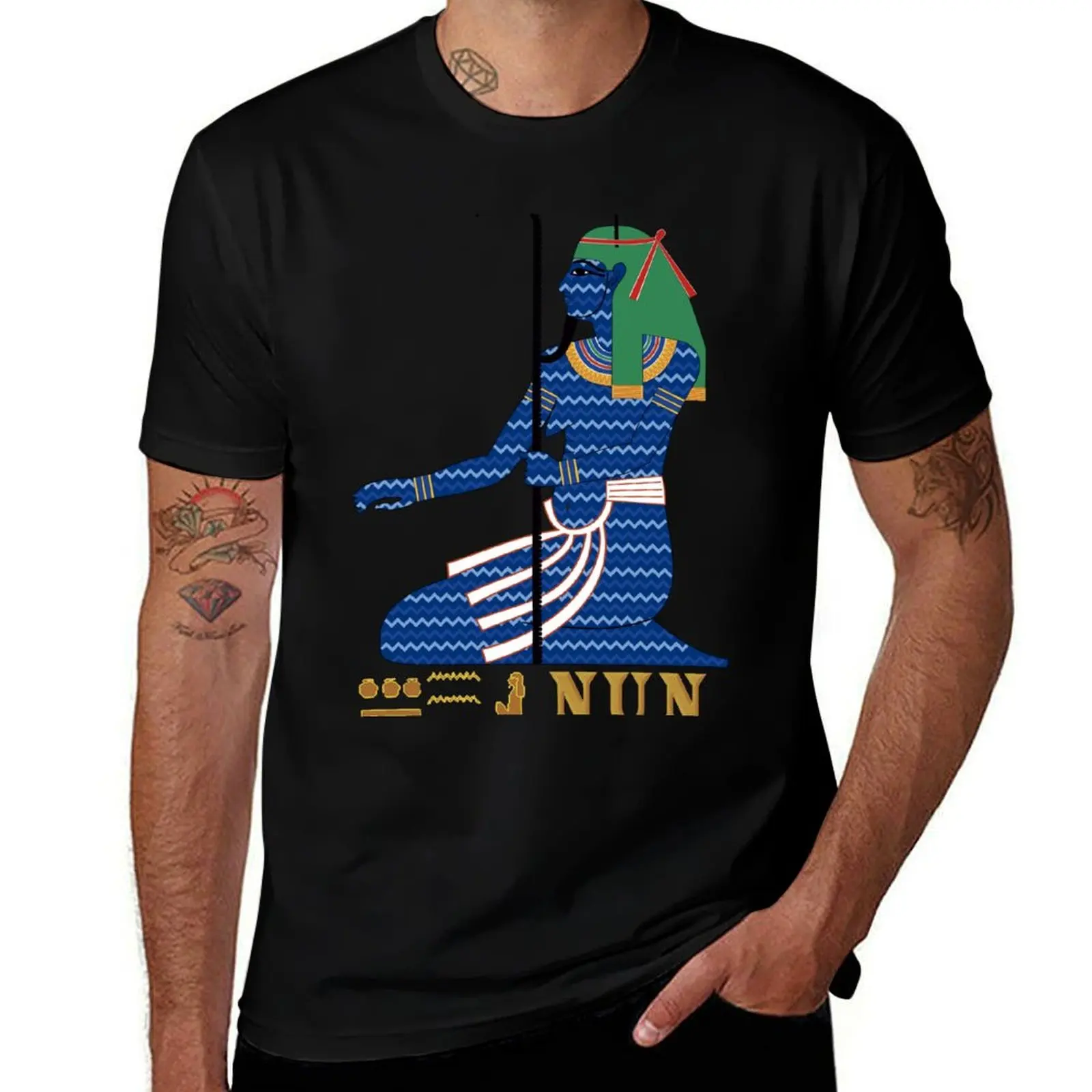 NUN Ancient Egyptian God with Hieroglyphics T-Shirt Plus Size Simple Casual Top T-Shirt