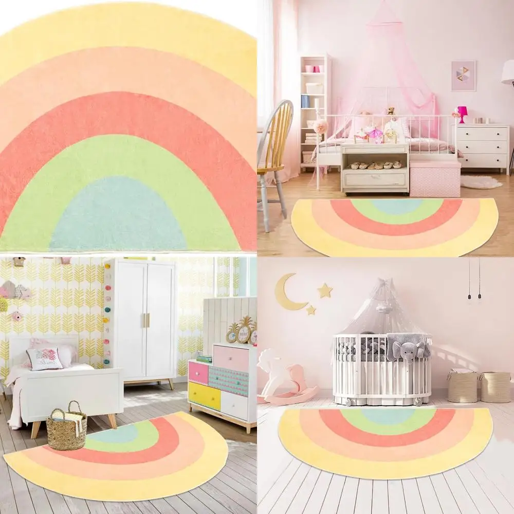 

Half Circle Rainbow Rug, 6 Ft, Non-Slip, Washable, for Kids' Bedroom, Bathroom, Living Room, 3x6 Ft, Yellow