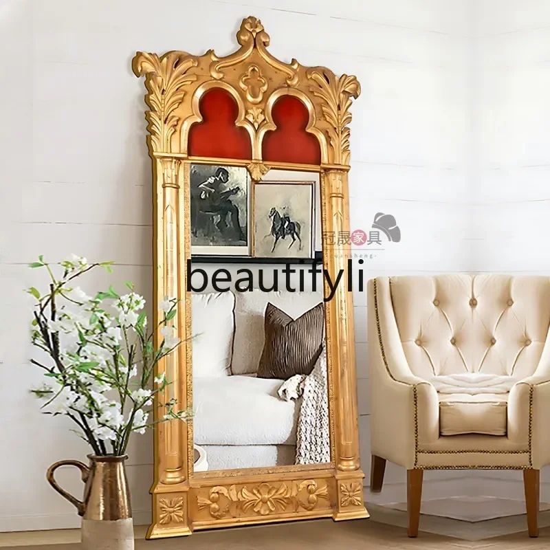 

French special-shaped floor-to-ceiling mirror retro court style full-length mirror wall-mounted art crown full-length mirror B03