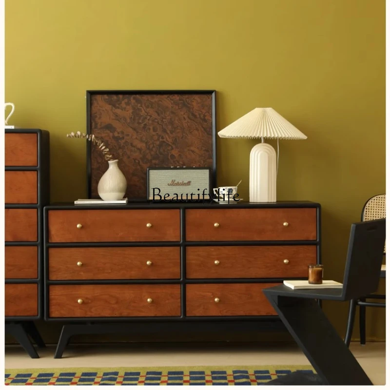 

05-*French light luxury solid wood chest retro simple storage storage Nordic medieval dining side cabinet