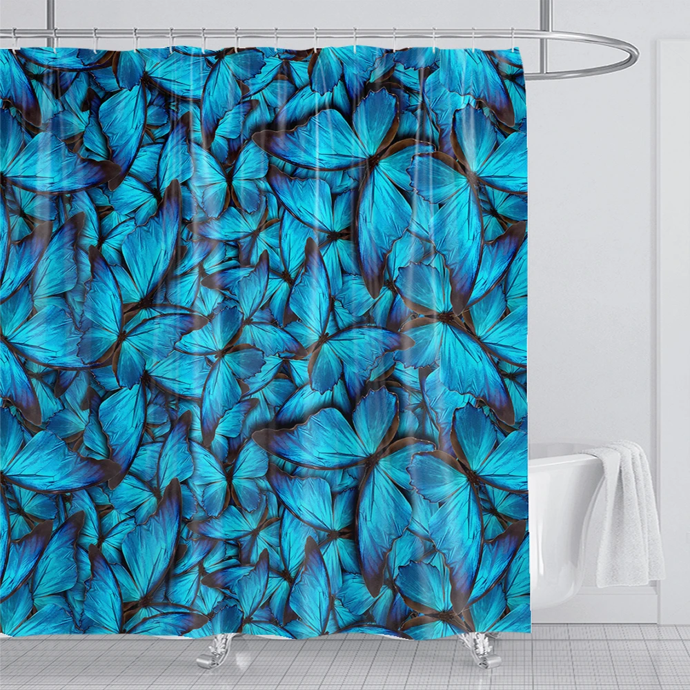 

Blue Butterfly Shower Curtains Bathroom Decor Beautiful Butterflies Pattern Shower Curtain Home Bathtub Cloth Curtain with Hooks