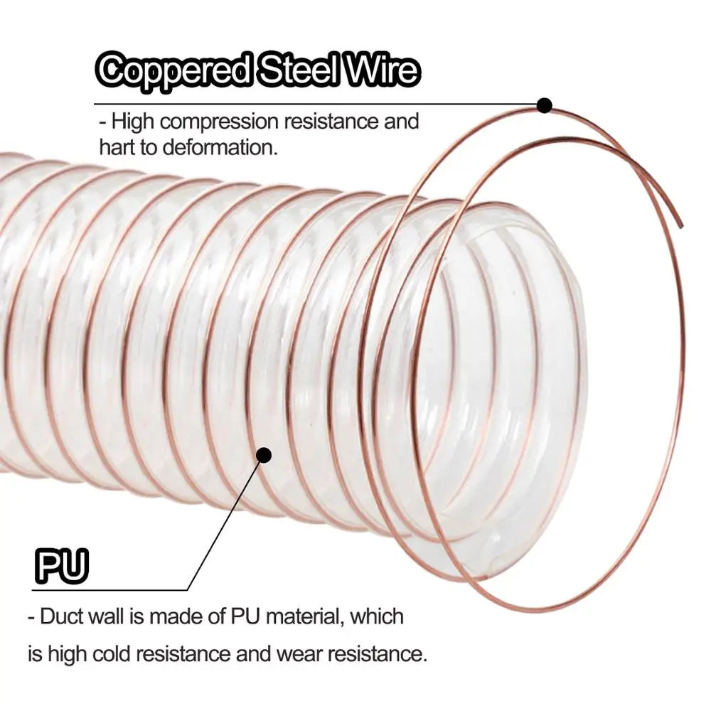 Transparent PU tube dust suction vacuum fume exhaust hose exhaust pipe air tube inside diameter * 1M