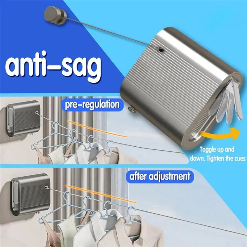 

B08B-Retractable Clothesline Indoor, Non-Sagging Outdoor Clothes Line Retracting,13.8 Ft Clothes Drying Laundry Line