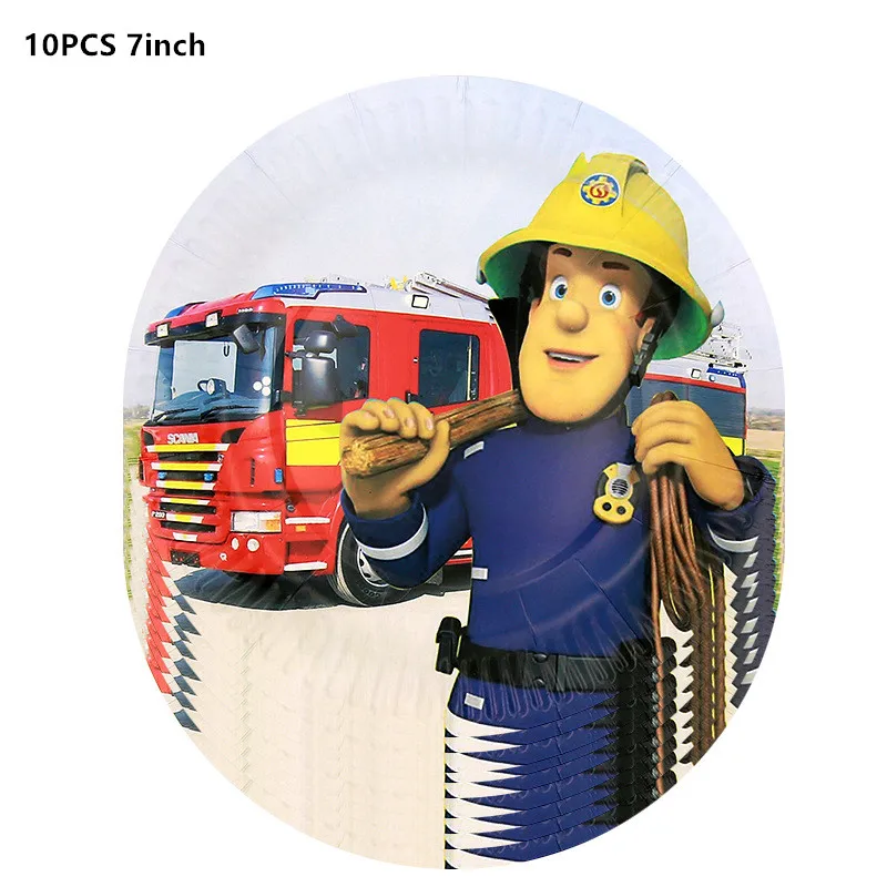 Feuerwehrmann Sam Thema Alles Gute zum Geburtstag Partyzubehör Set Hintergrund Tasse Teller Servietten Tischdecke Party Kinder Jungen Favor Ballons Dekor – Detail 1