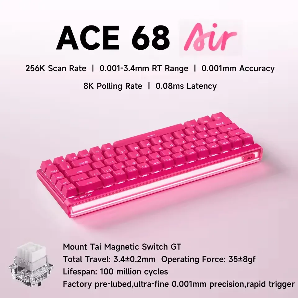 

MCHOSE Ace 68 Air Magnetic Axis Mechanical Keyboard Wired GASKET RGB 0.001mmRT Low Latency Customized Hot Swap E-sport Keyboard