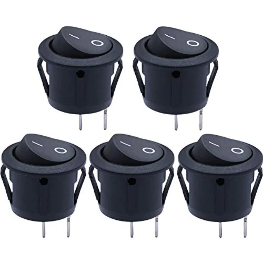 5pcs Snap-in Round Rocker Switch Toggle Power Switch SPST ON-Off 2 Pin AC 250V 6A 125V 10A Use for Car RV Truck Auto Boat House