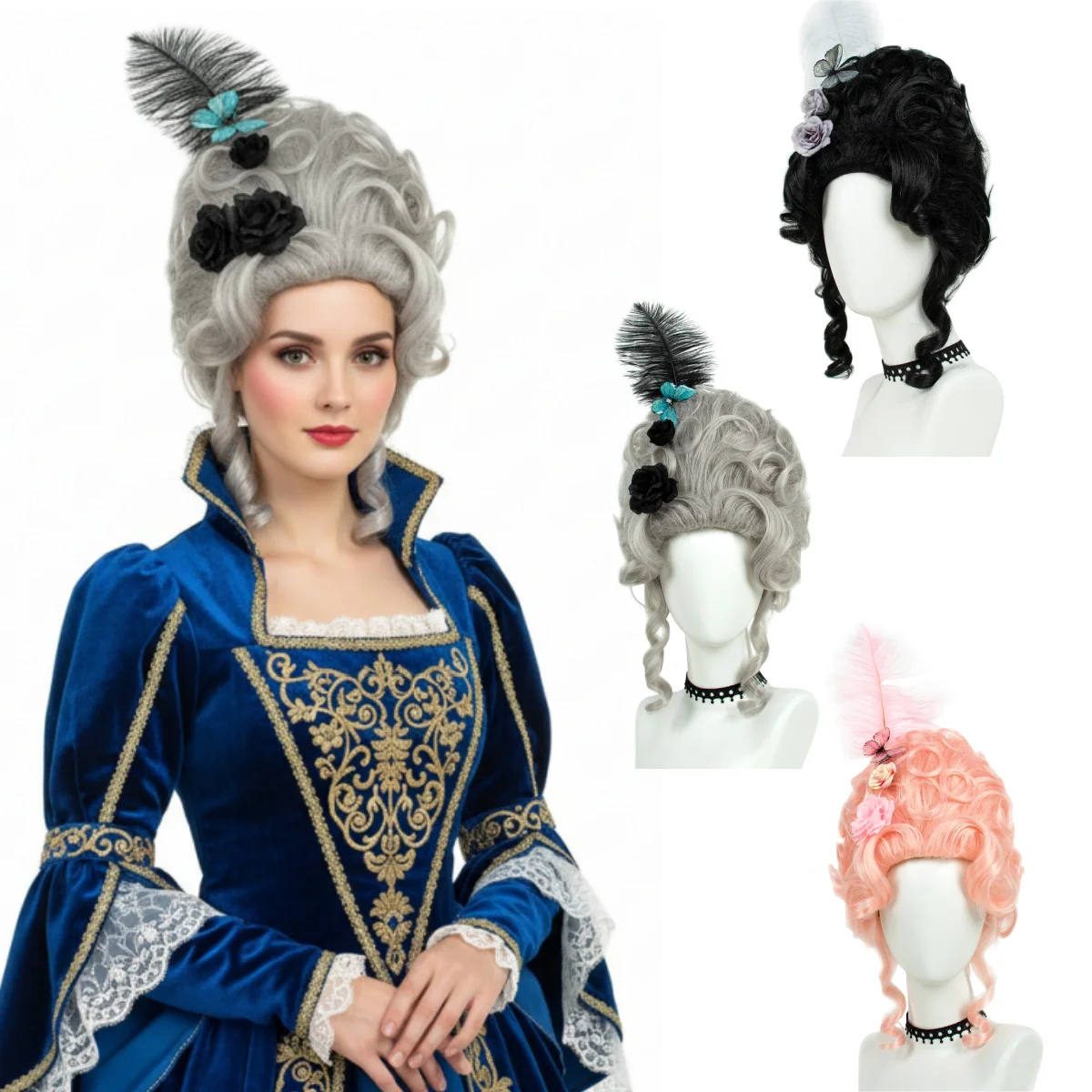 REEWES Victorian Wig for Rococo Costume Cosplay 18th Century Wig Baroque Hair Vintage Beehive Queen High Curly Synthetic Wigs