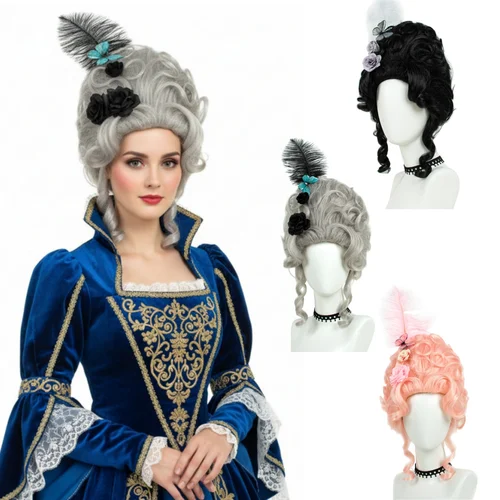 Imagen 1 del producto REEWES peluca victoriana para disfraz rococó, peluca del siglo XVIII, pelo barroco, pelucas sintéticas rizadas altas de Reina de colmena Vintage