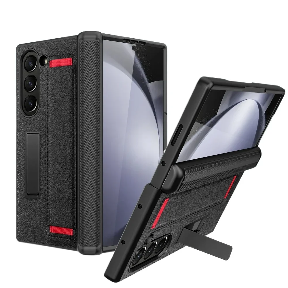 

Для Samsung Galaxy Z Fold 6 5 4, роскошный матовый чехол из искусственной кожи, складной шарнирный браслет, кронштейн с закаленной пленкой, противоударный чехол