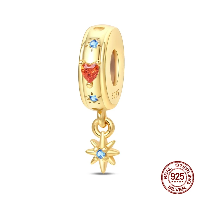 

2026 New Original 100% charms plata 925 Starry Sky Spacer Beaded Fit Pand Bracelet DIY Jewelry Making Gift for Women