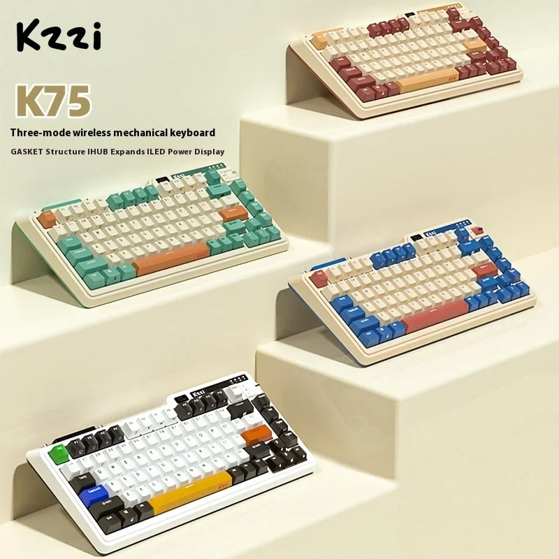 Kzzi K75 Three-mode Mechanical Keyboard 1.2mm Single Key Slotted Five-layer Filled Silencer Gaming Competitive Office Keyboard