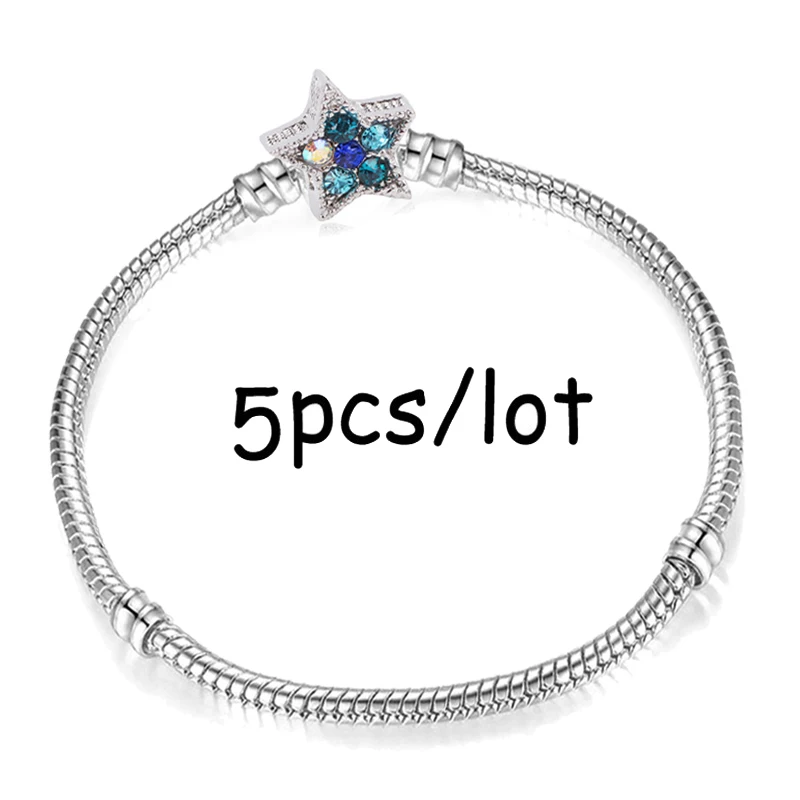 5Pcs/Lot Vintage Silver Plated Charm Bracelet European Style Snake Chain Bracelet For Women Fashion Jewelry accessories Making