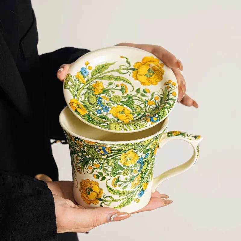 Taza de Café de Cerámica con Plato, Taza Vintage con Diseño Floral, Delicada Taza para Té de la Tarde, Té de Flores, Café Latte, Taza de Desayuno para Leche, Regalo de Cumpleaños