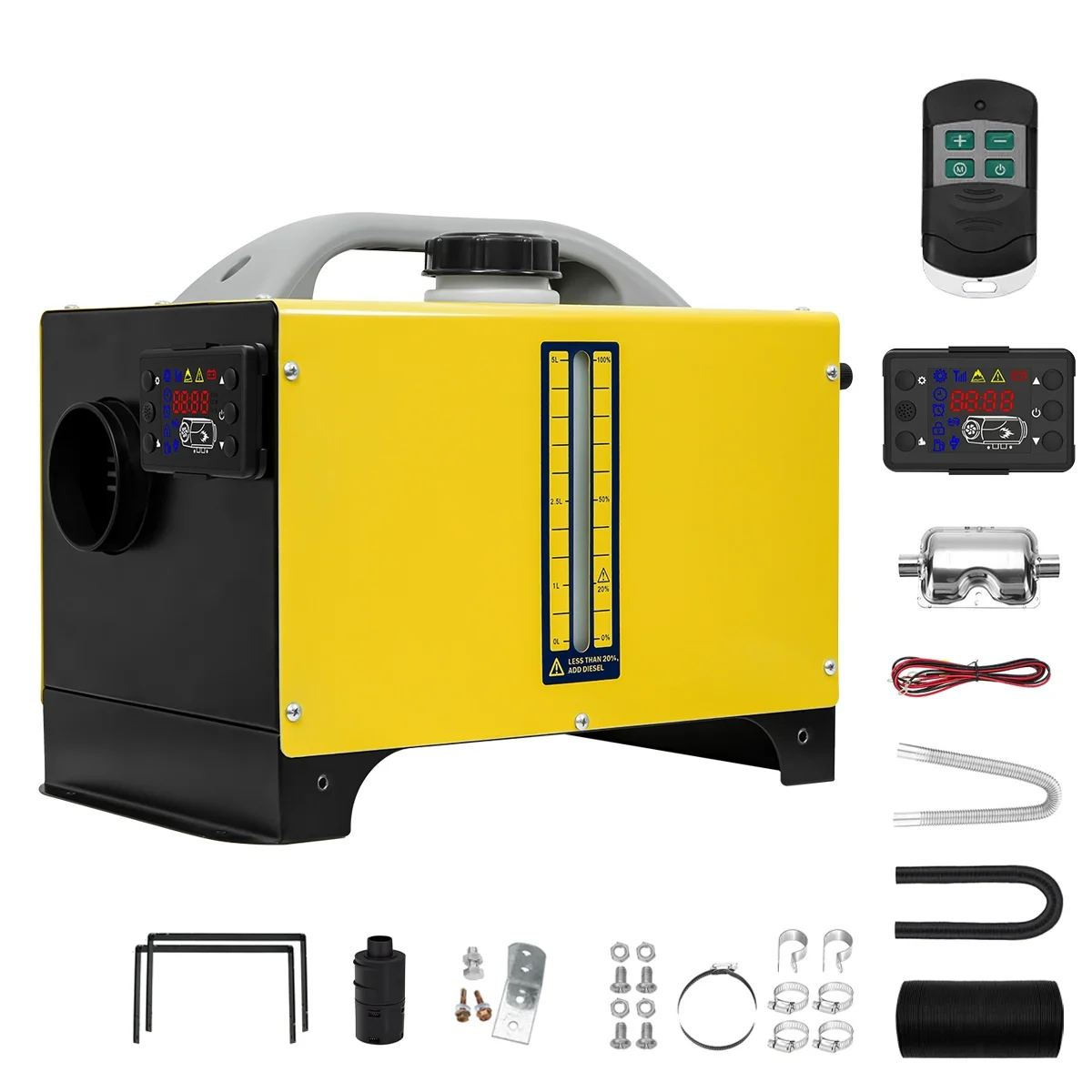 Sunster dízel légfűtő 8 kW 12 V/24 V-os autófűtő hangtompítókkal, LCD paneles dízel autóparkoló fűtés hajókhoz, sátrakhoz, lakókocsikhoz