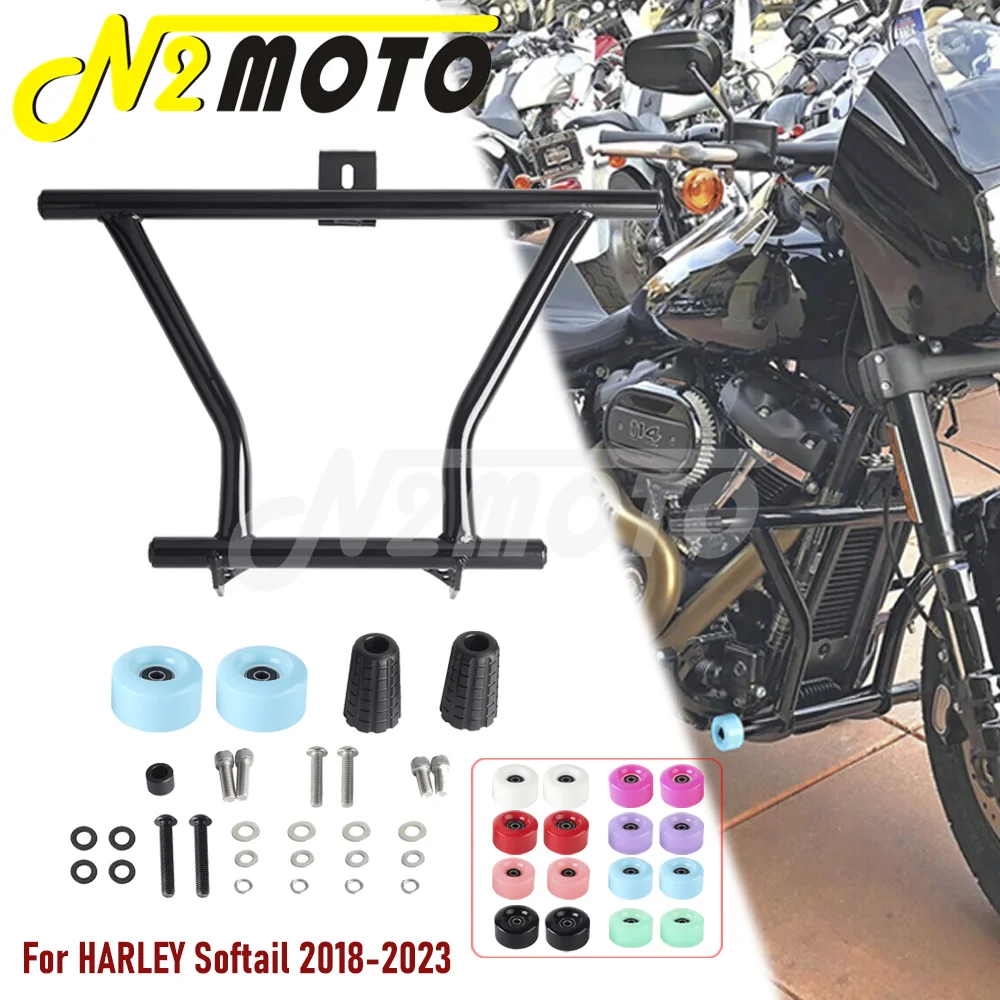 For Harley Softail Motorcycle Front Highway Engine Guard 2 Step Crash Bar Frame Fit For Fat Bob Low Rider S Street Bob 2018-2023