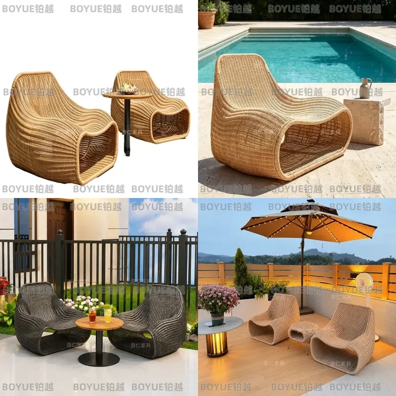 Outdoor Wicker Patio Furniture Set 3 Piece Rattan Sofa Chair Table for Balcony Garden Courtyard Hotel Lounge Leisure Seating