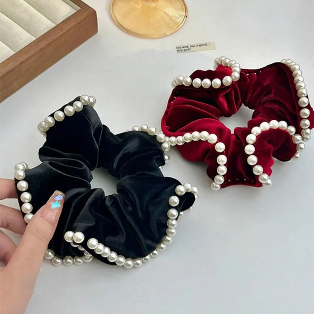 Elastic Hair Band Velvet Scrunchies Hair Ring Ponytail Holder Large Intestine Hairband Hair Accessories Hair Tie Pearl Hair Rope