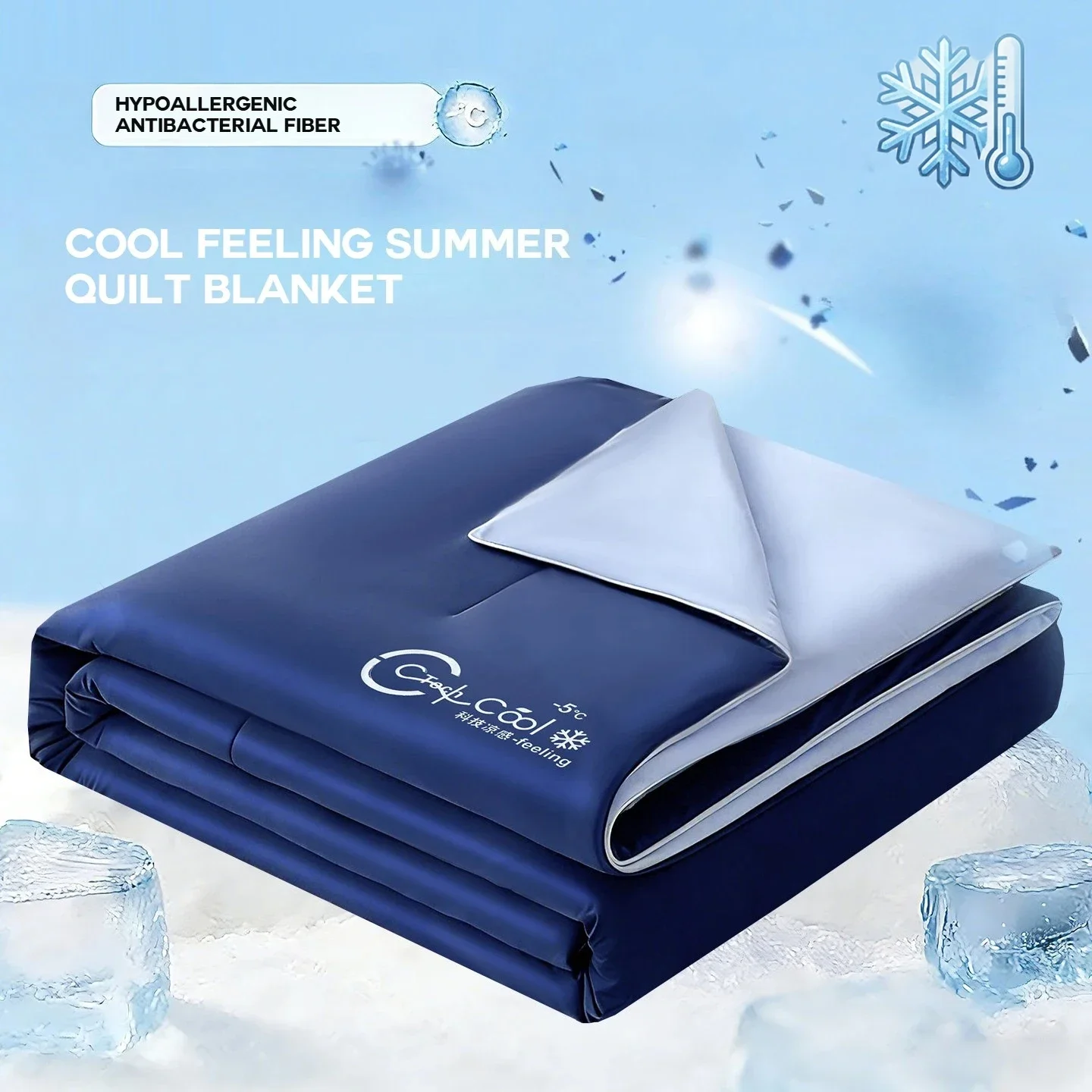Grade A Cool Touch Summer Quilt Double Sided Ice Silk Cooling Blanket for Bed Queen King Breathable Air Conditioner Comforter