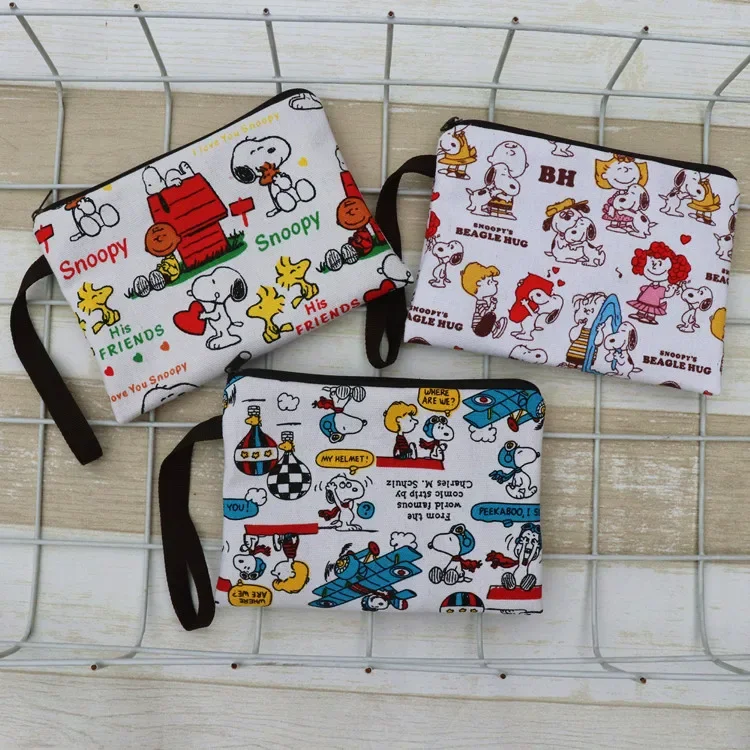 Snoopy Coin Key Storage Bag with Chain Women Cartoon Coin Purse Kawaii Card Holder Cute Zipper Wallet Ladies Keychain Pen Case