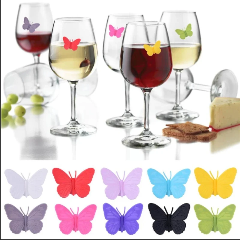 Silicone Cup Label Flowers Marker Butterfly Sticker Party Wine Marker Identification Drinking Logo Glass Sticker Tag Bar Decor