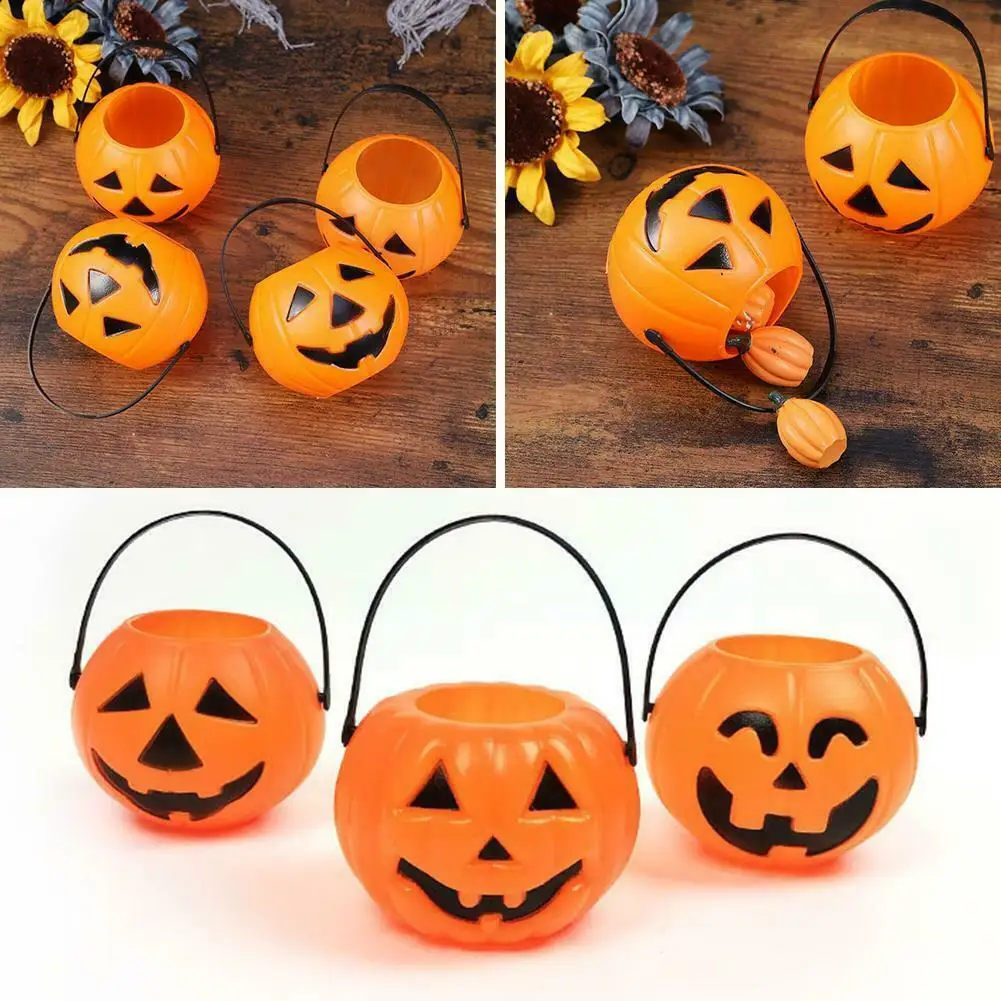 

1/5/10/20 PCS Pumpkin Bucket Halloween Candy Treat Trick Or Buckets Holder Pail Mini Kids Basket Plastic Lantern Basket Cauldron