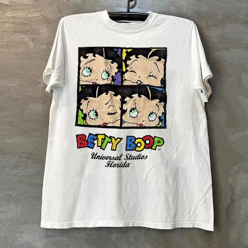 Betty Boop Betty Doll diseño de dibujos animados Sense manga corta 2025 moda de verano nueva camiseta caliente Ulzzang americano Retro pareja Top