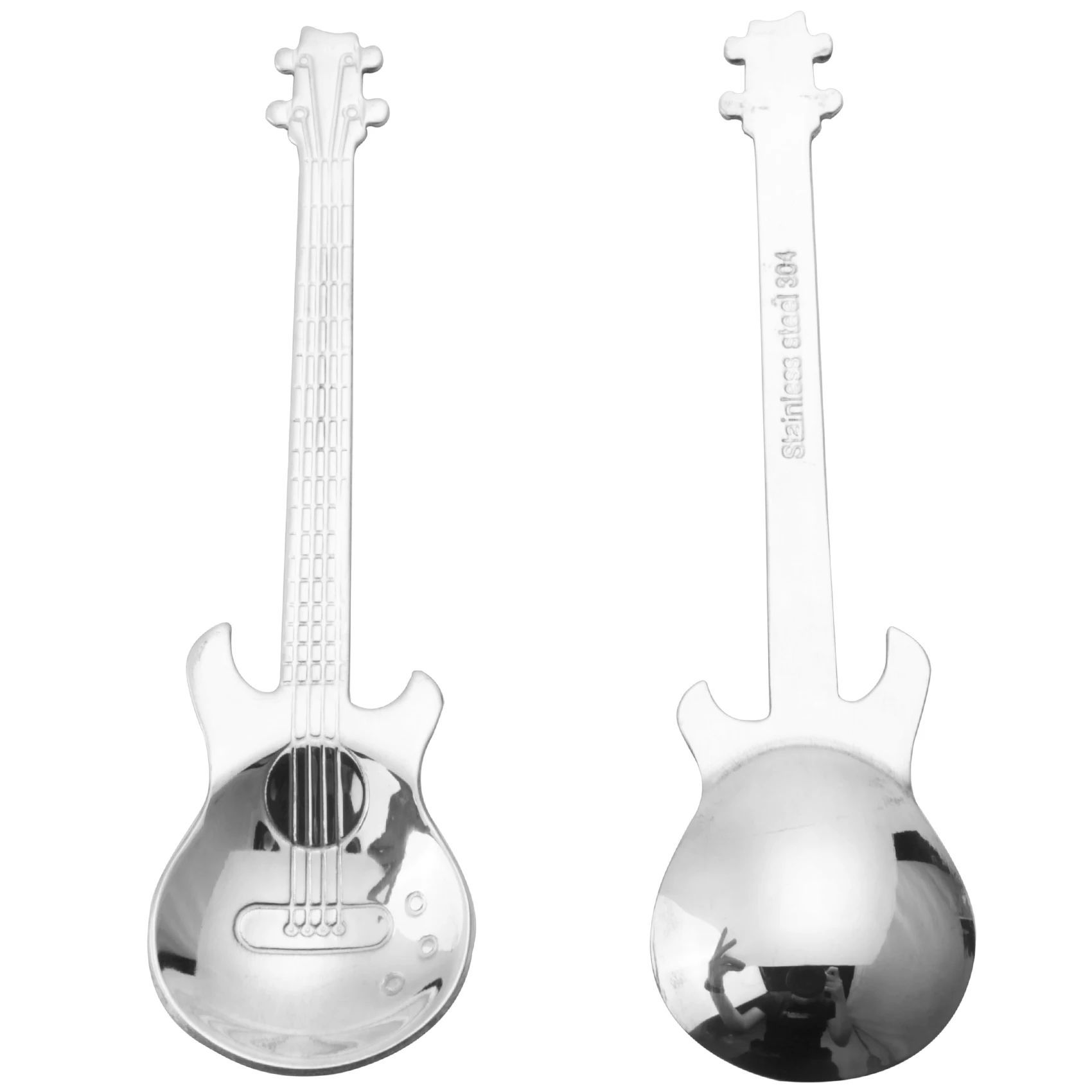 Jakościowe łyżki do kawy do gitary 6 szt. Kreatywne urocze łyżki Łyżeczki ze stali nierdzewnej Łyżka do mieszania w kształcie gitary (srebrna)