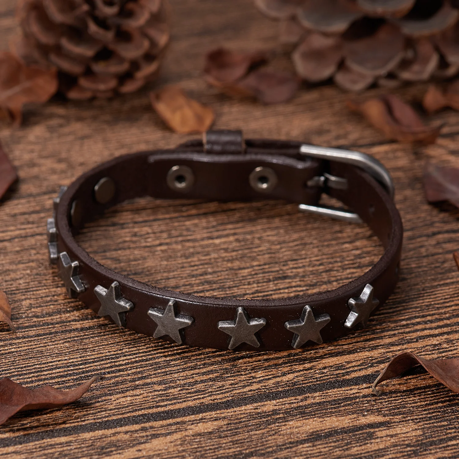 Pulsera Punk de cuero con forma de estrella negra para hombre, brazalete tejido de estrella, joyería, regalo de moda para fiesta, 1 ud.