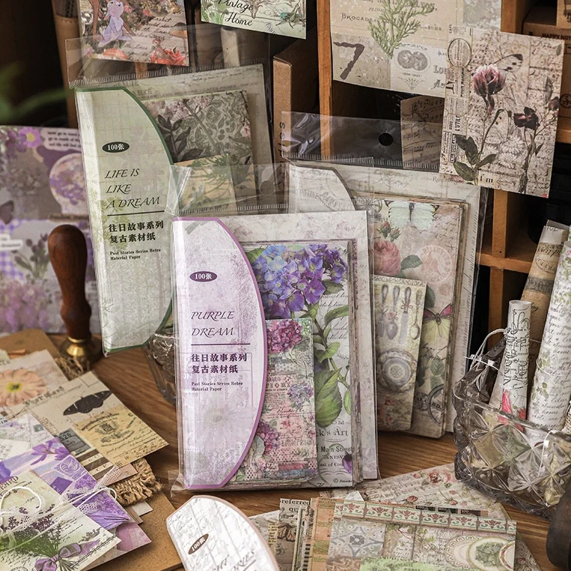 

100 Sheets Vintage Floral Decoration Material Paper Diary DIY Decoration Hand Account Collage Album Decoration Material Paper