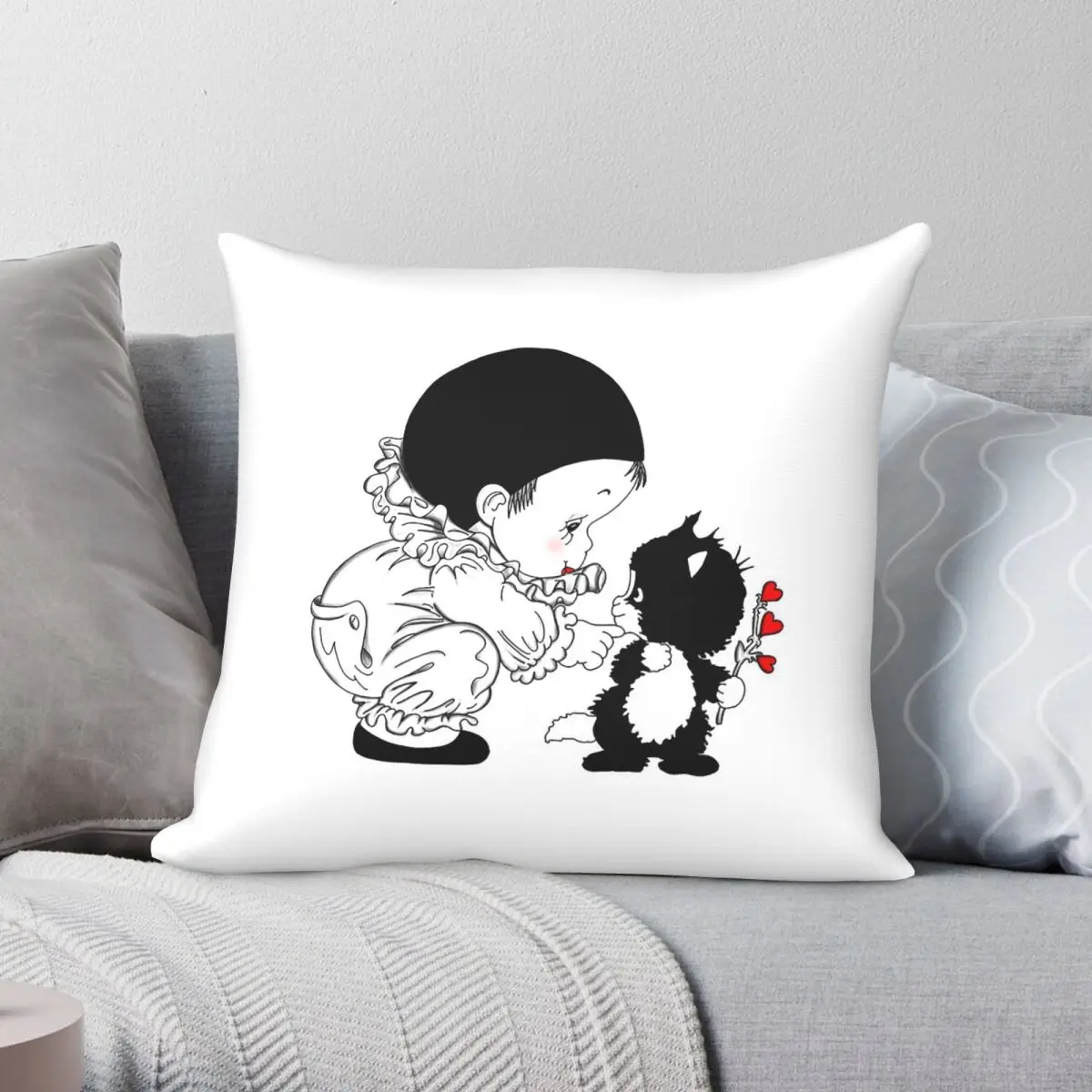 Pierrot Lovesick Clown Square Pillowcase Polyester Linen Velvet Printed Zip Decor Car Cushion Case Wholesale 45x45