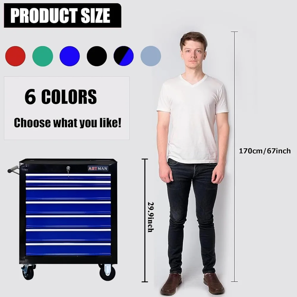 Commode à outils roulante multifonction avec 7 tiroirs, chariot de rangement robuste pour outils, chariot organisateur Mobile pour atelier Essent