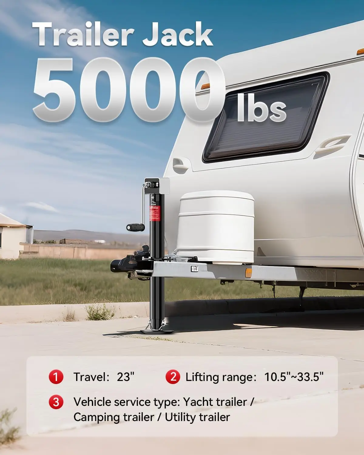 5000 lbs A-Frame Trailer Jack, Cordless Drill Compatible, 23" Lift for Utility and RVs