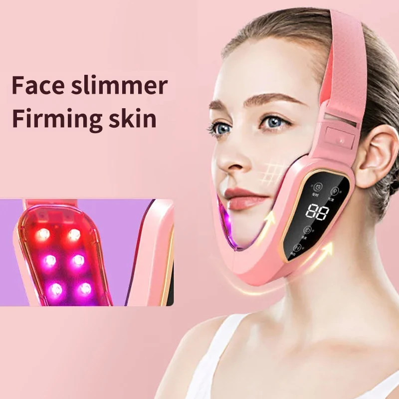 อุปกรณ์ยกกระชับผิวหน้าเครื่องนวดสั่นสะเทือนกระชับสัดส่วน Double Chin V Face Shaped Cheek Lift Belt Machine