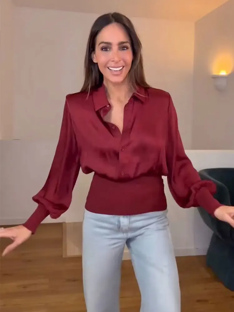 

TRAFZA 2025 Spring Women Fashion Shirt New Solid Lapel Loose Blouses Female Commute Office Lady Woman Tops Clothing Trendy