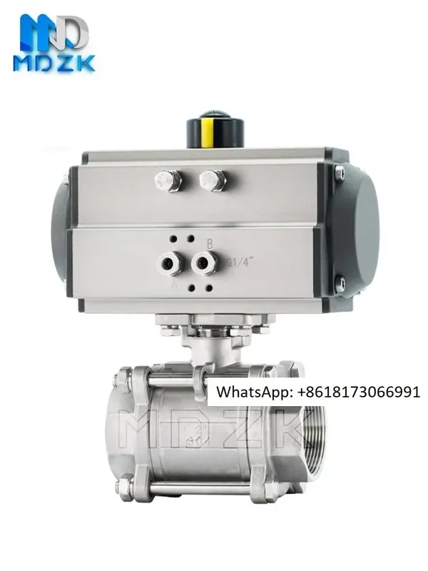 

Q611F-16P Pneumatic 304 Stainless Steel Three Piece Threaded Ball Valve DN15 20 25 32 40 50 65