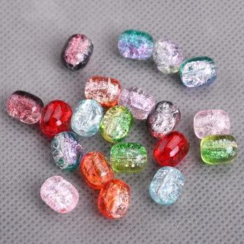 Lote de cuentas de cristal agrietado de 10x8mm para fabricación de joyas, lote de cuentas agrietadas sueltas de forma ovalada de cilindro, accesorios de pulsera DIY, 20 piezas
