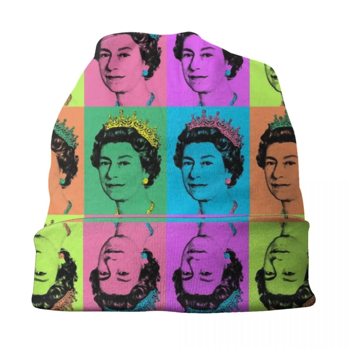 Queen Elizabeth II England Pop Art Skullies Beanies Caps Unisex Outdoor Winter Warm Knit Hat Royal United Kingdom Bonnet Hats