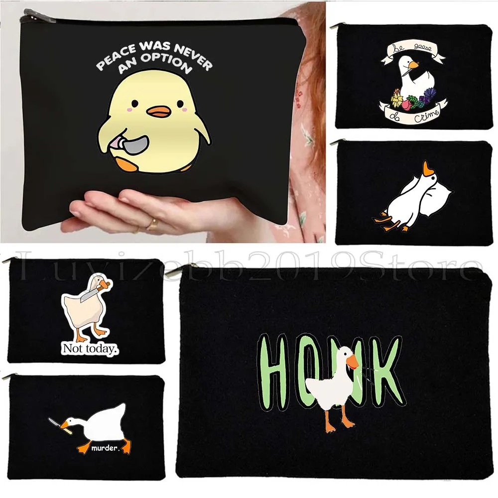 

Peace Was Never An Option Untitled Goose Game Meme Honk Cartoon Duck Pingu Gifts Canvas Cosmetic Makeup Bag Pencil Case Pouch