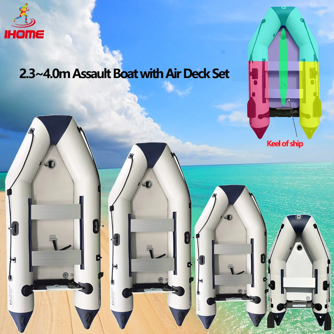 

2.3~4.0m Assault Boat with Air Deck Set for 1~7 Persons Inflatable Boat 0.9mm Thickened Wear-resistant Kayaking Ship Accessory