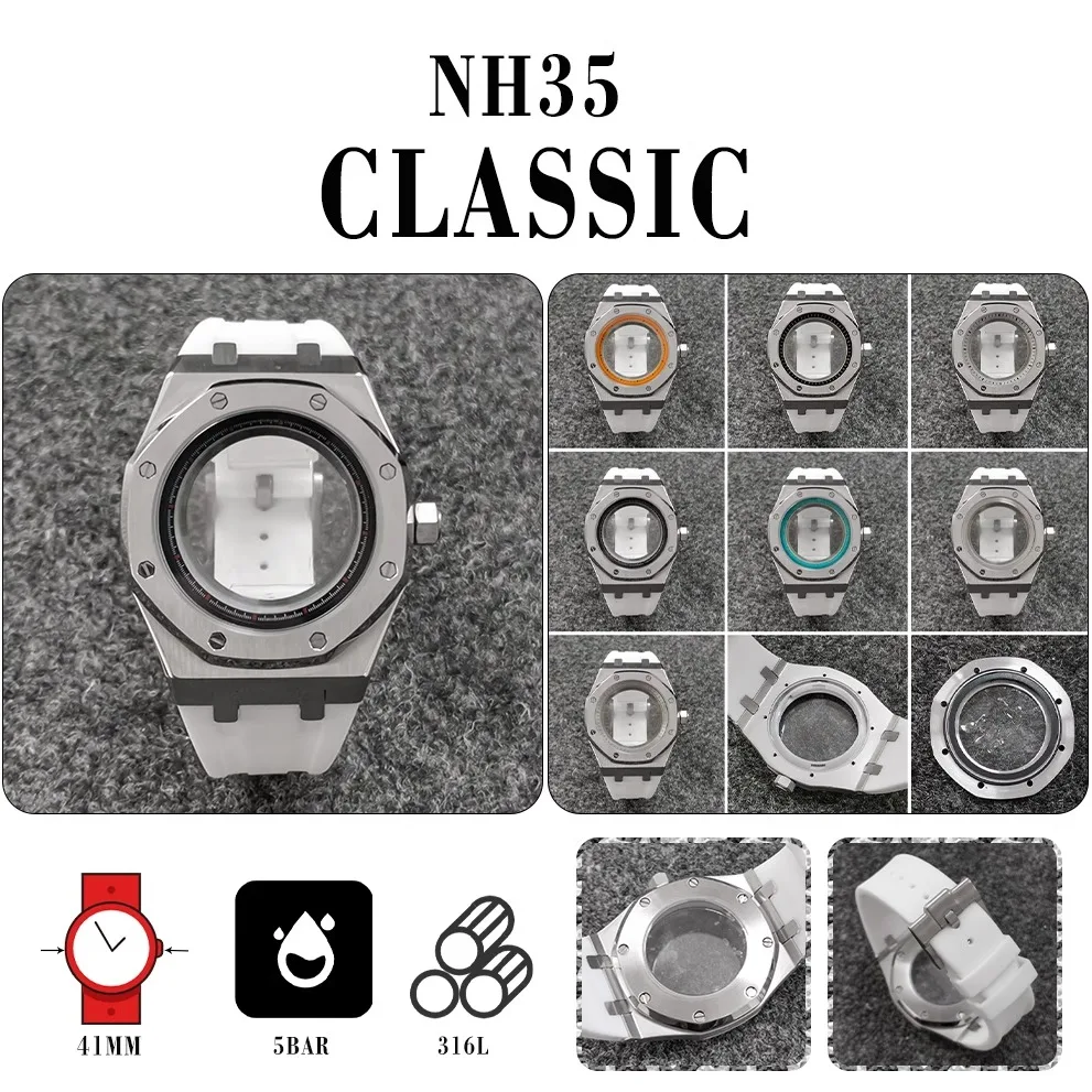 

Modified 41mm case + rubber strap + inner sapphire glass for NH35 calibre Adaptable to 28.5mm dial