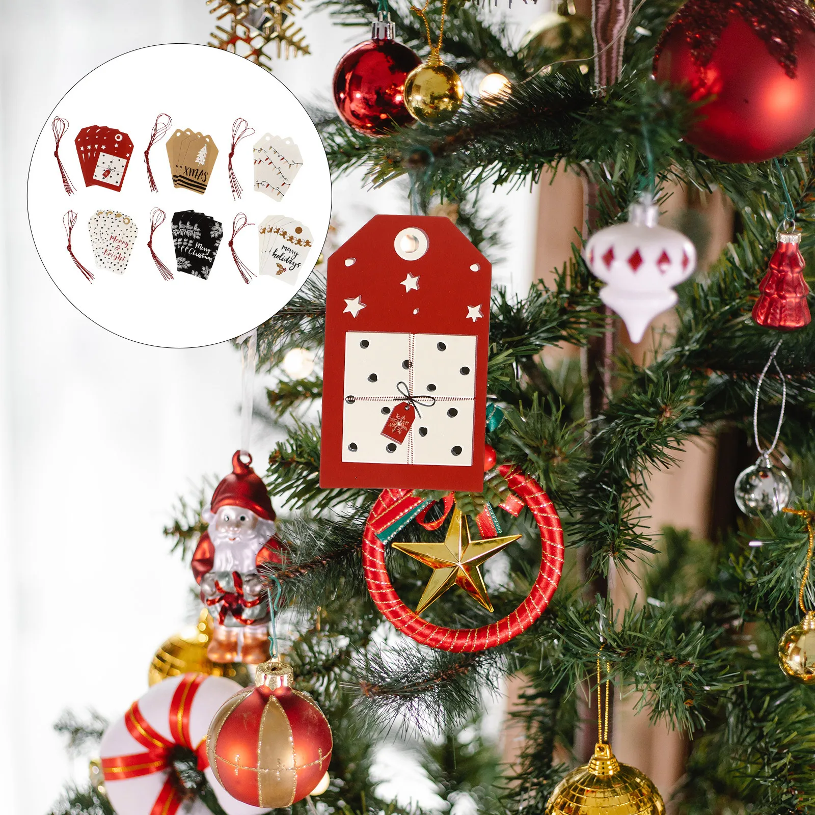 24 قطعة من العلامات الورقية لعيد الميلاد، زينة معلقة، ملصقات DIY لطيفة لحفلات شجرة عيد الميلاد، عرض نافذة الحائط على الموقد #1