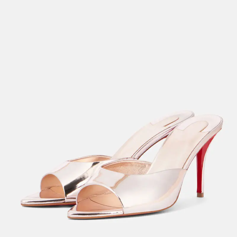 شباشب مدببة ذات كعب عالٍ أوروبية وأمريكية بسيطة ومتعددة الاستخدامات للنساء، صنادل Setfoot من قماش Sexymesh