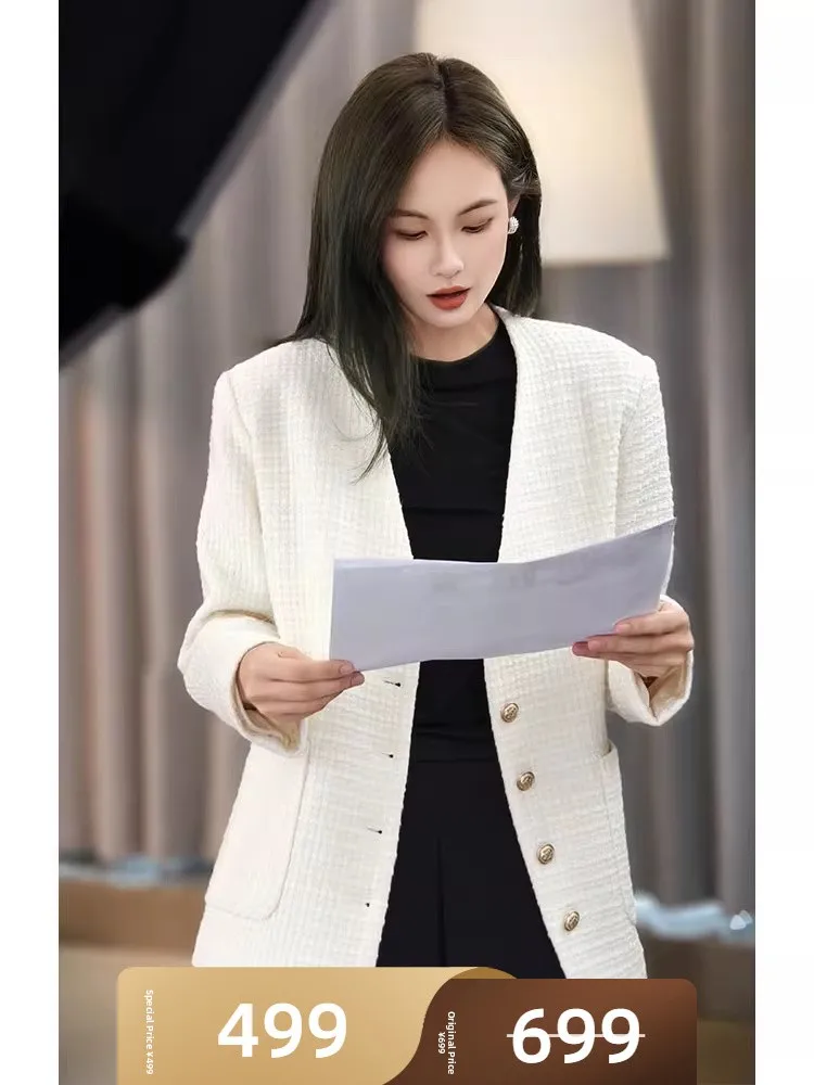 

Meiyang смешанная шерсть, белая магнолия Jaet V-Ne, золотые пуговицы, верхняя одежда, женская свободная посадка, длинный цвет све