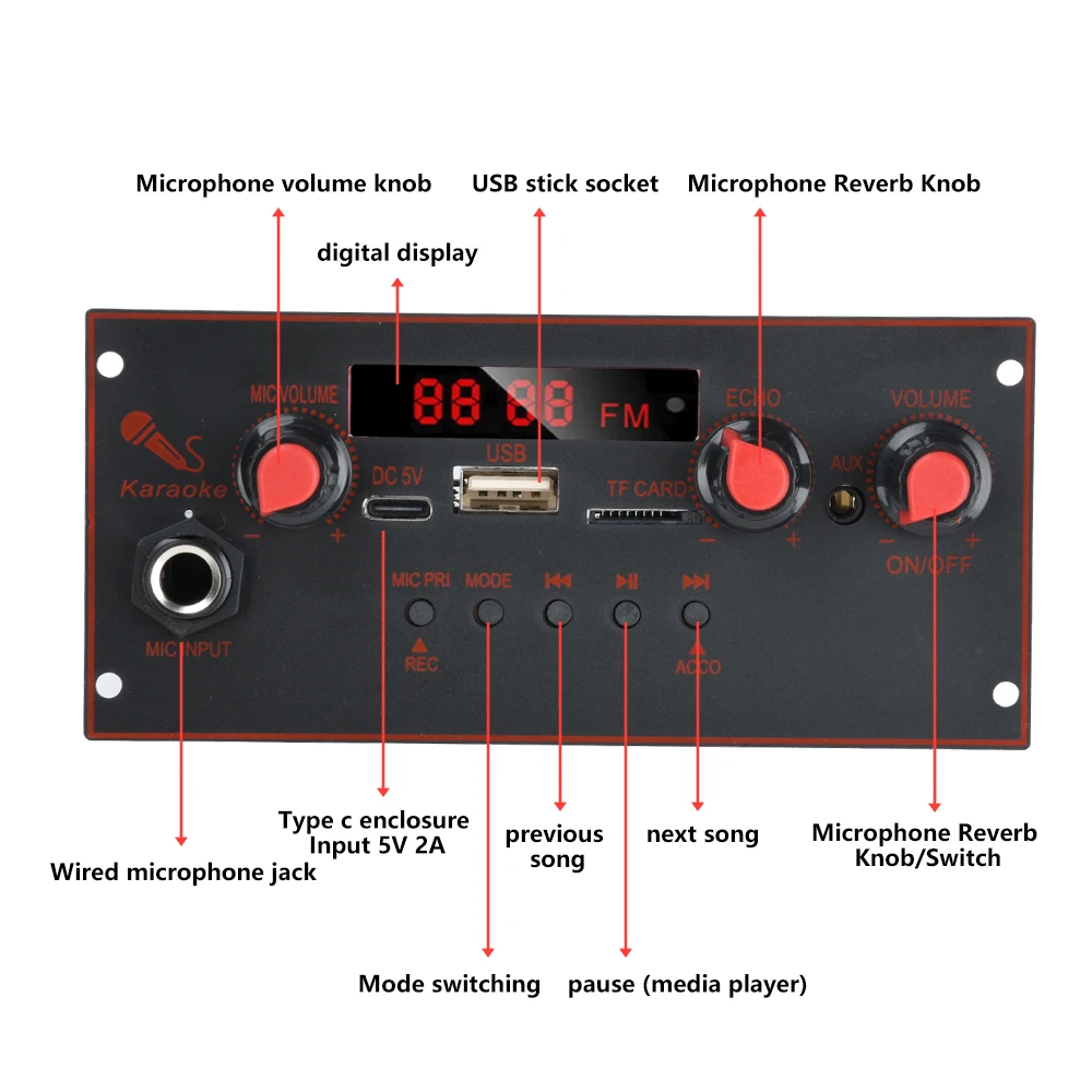DC 3,7-5V Einkanal-BT 5.0 MP3-Decoder-Board 10W Verstärker Audio-Player MP3-Player Auto LINE-IN FM TF USB Mikrofon Aufnahme – Detail 7