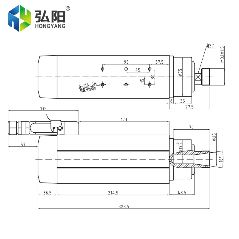 HQD-Moteur de broche carré refroidi par air, 4 roulements, routeur CNC, gravure, fraiseuse à bois, 220 KW, 380V, ER25