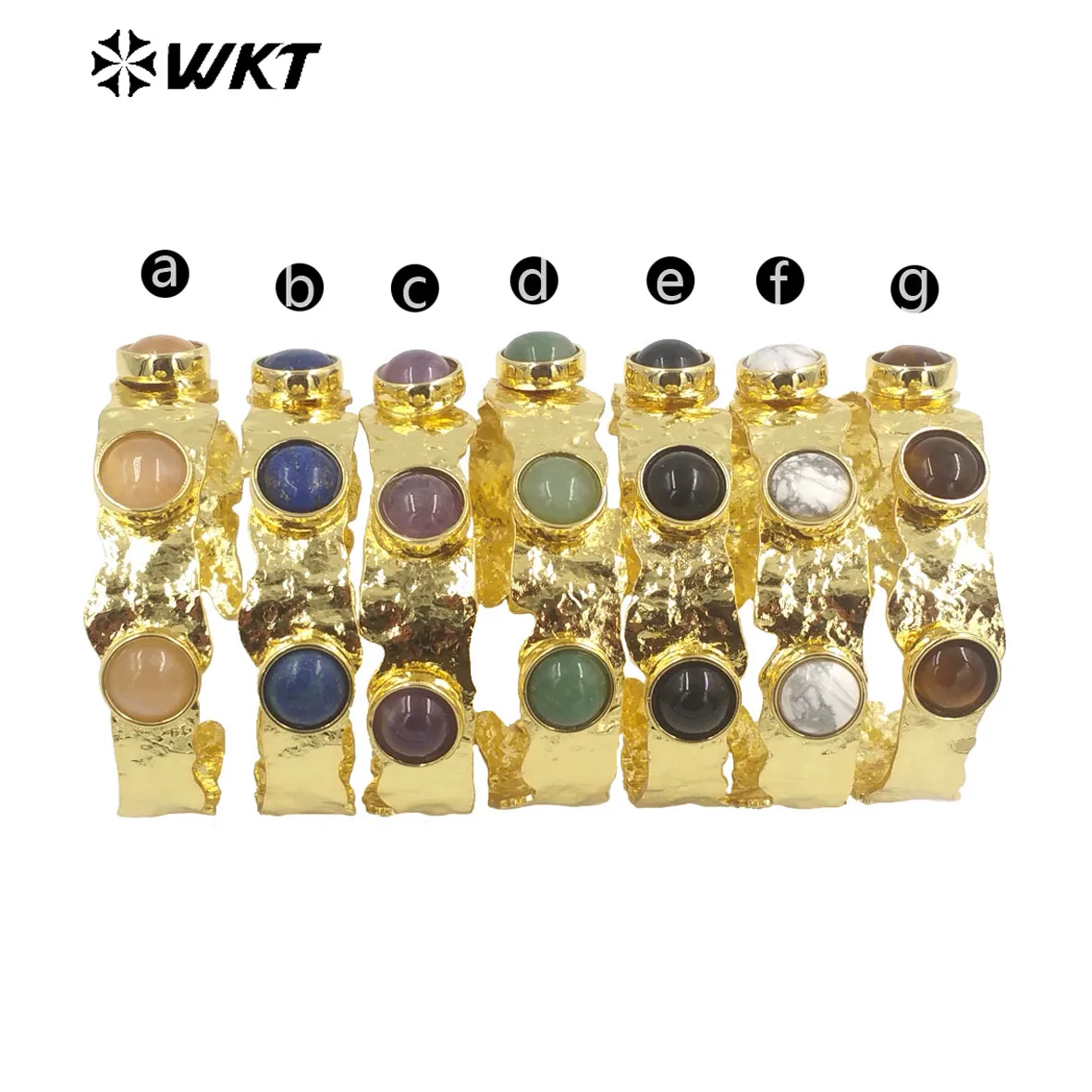 

WT-B633 WKT New Exclusive Design Triple Natural Amethyst Quartz Stone Open Cuff Bangle Lady Gold Bezel Delicate Jewelry